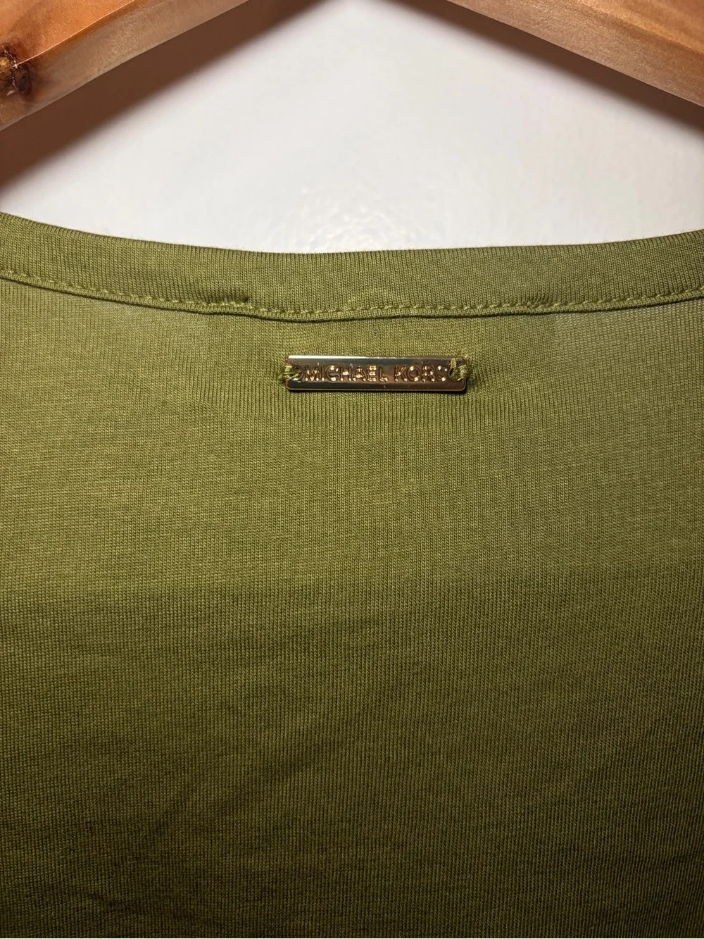 Michael Kors Olive Green V-Neck Flutter Sleeve Tee